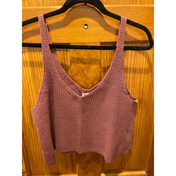 Maroon Textured Knit Halter Neck Tank Top